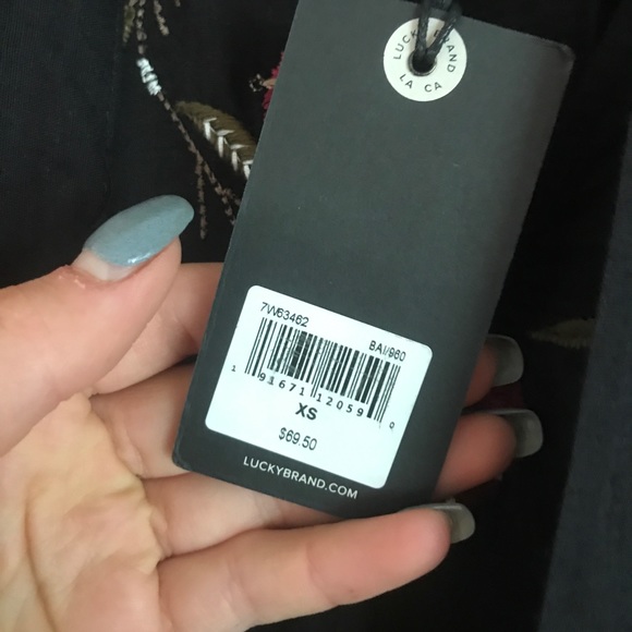 Lucky Brand Black Long Sleeve Floral Blouse XS - Picture 2 of 3